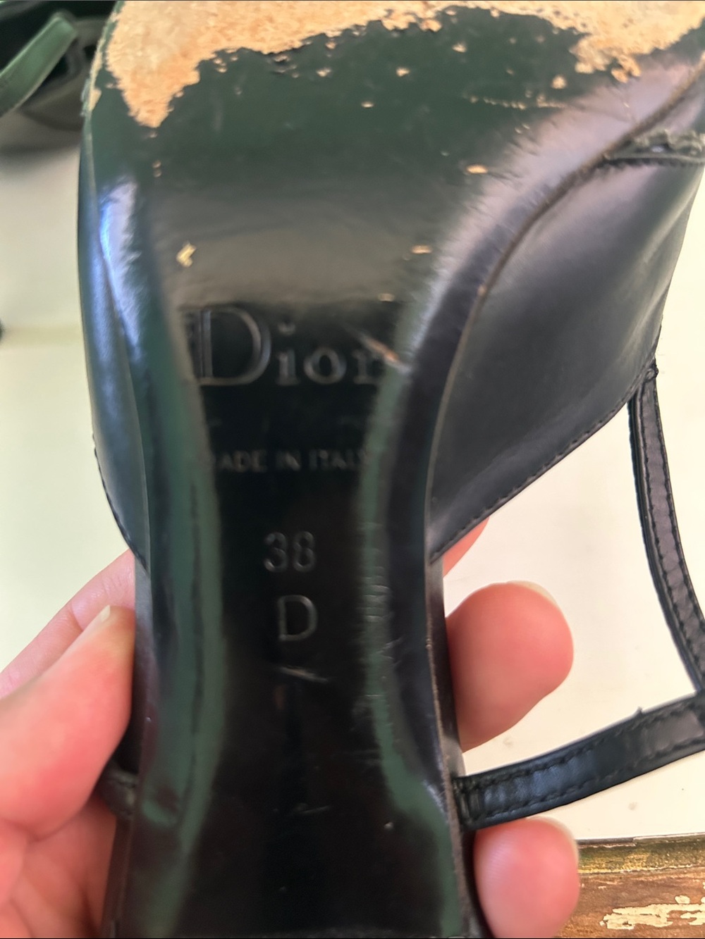 Dior Black Pointed Leather Slingback Heels with Silver D Buckles - Picture 5 of 5